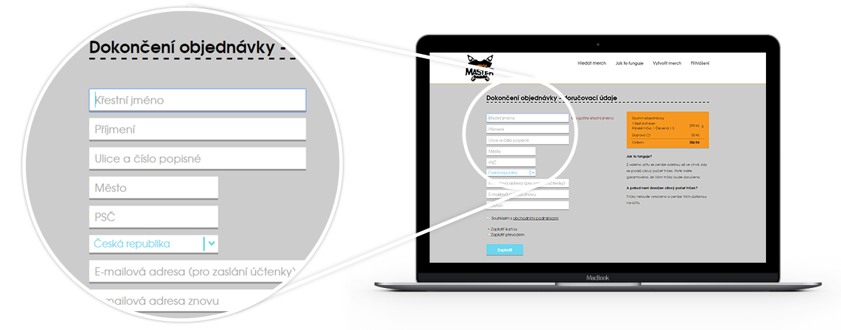 Vyplnění adresy a platebních údajů